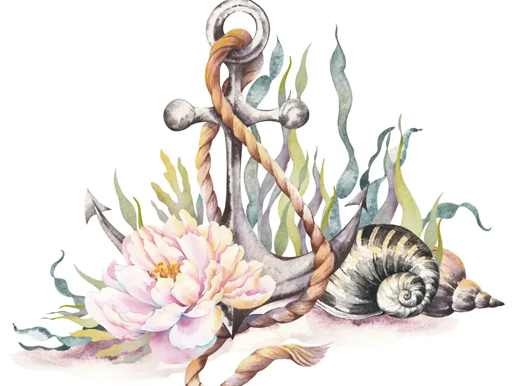 Image of an anchor with flowers